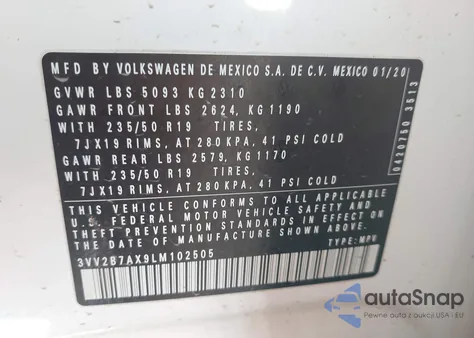 2020 Volkswagen Tiguan Se/Sel from USA, damaged, VIN 3VV2B7AX9LM102505